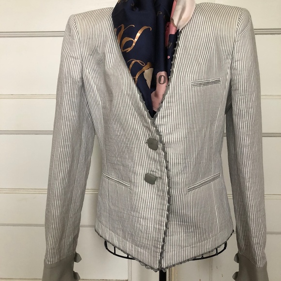 Emporio Armani Grey Pinstripe Blazer Buckle sz 4 - Picture 1 of 8
